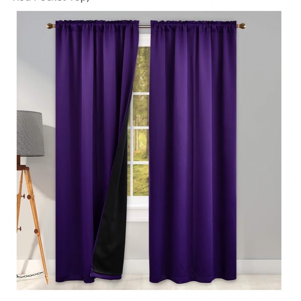Purple Blackout Curtain 42 In W 96 In L Thermal Insulated 2 Panel Rod Pocket Set